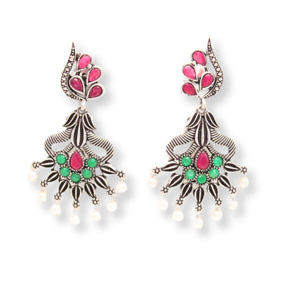 NAVRANG PANKHURI JHUMKA-MAROON & GREEN -Earrings