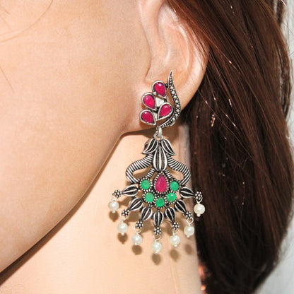 NAVRANG PANKHURI JHUMKA-MAROON & GREEN -Earrings