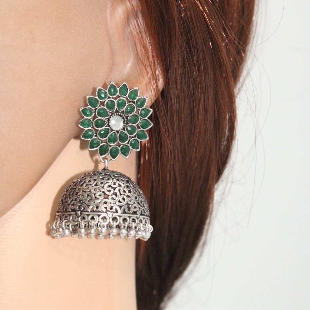 NAVRANG PUSHP JHUMKA-GREEN -Earrings