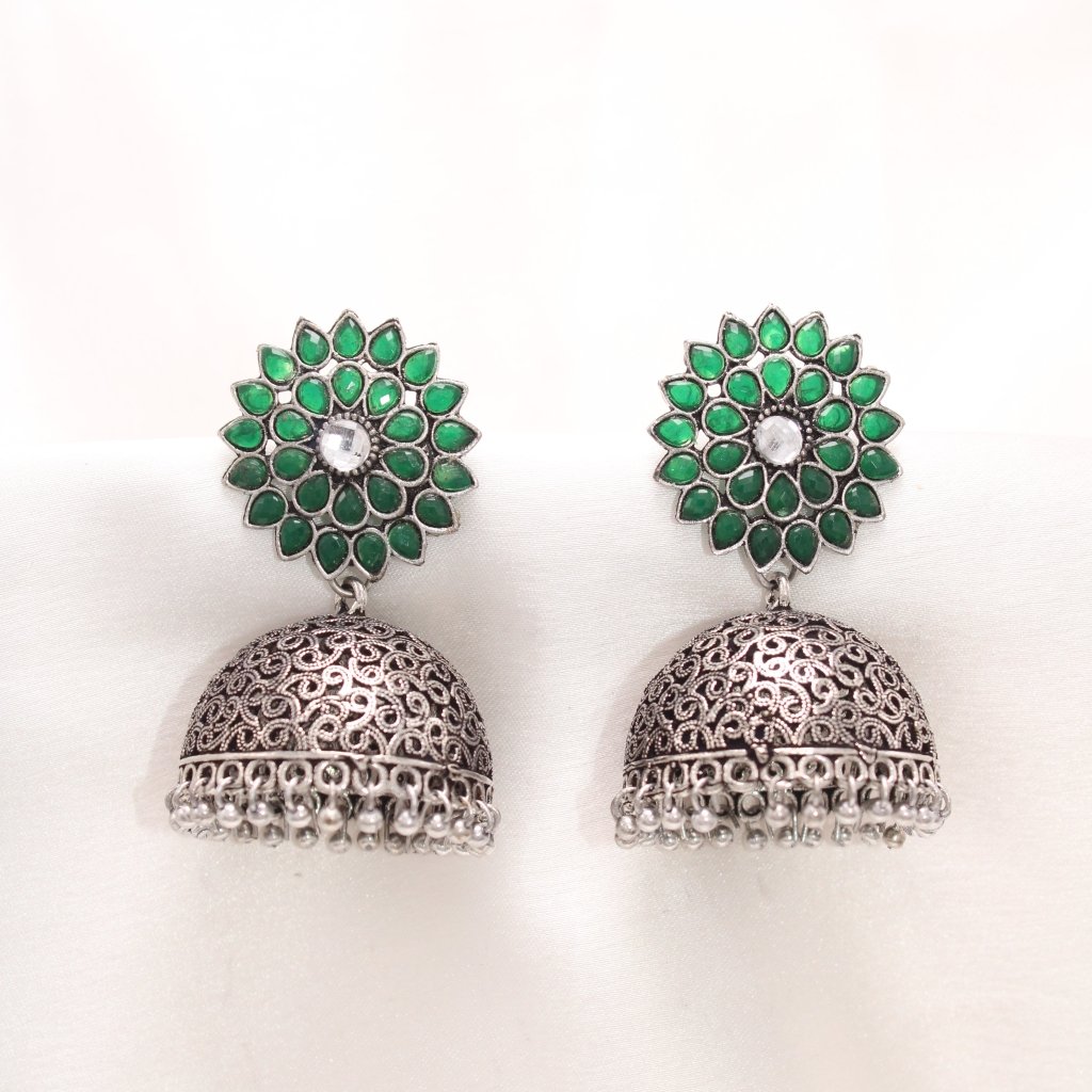 NAVRANG PUSHP JHUMKA-GREEN -Earrings