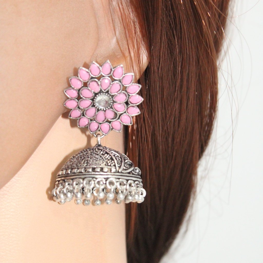 NAVRANG PUSHP JHUMKA-PINK -Earrings