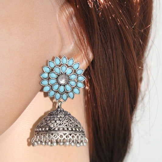 NAVRANG PUSHP JHUMKA-SKY BLUE -Earrings