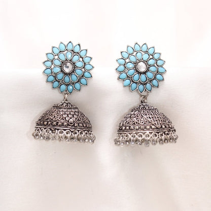 NAVRANG PUSHP JHUMKA-SKY BLUE -Earrings