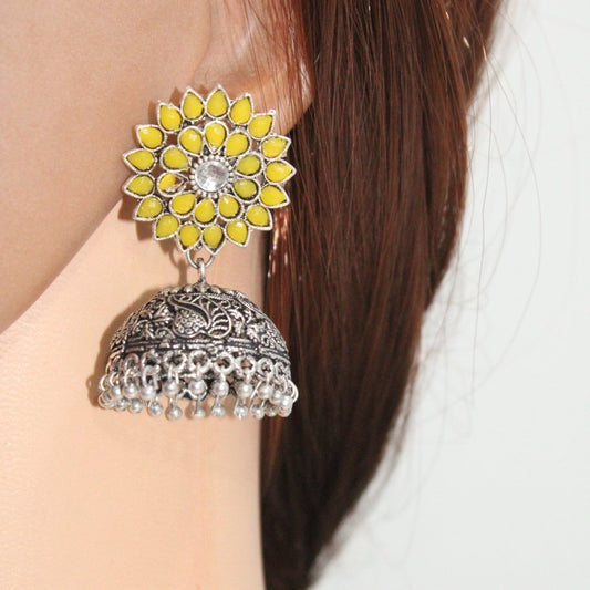 NAVRANG PUSHP JHUMKA-YELLOW -Earrings