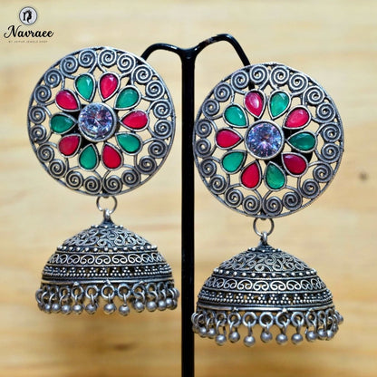 NAVRANG JHUMKA-GREEN & MAGENTA -Earrings