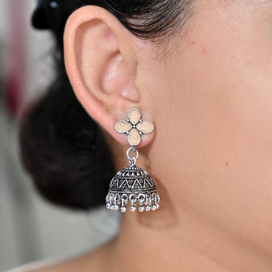 NAVRANG SMALL JHUMKI- BEIGE -