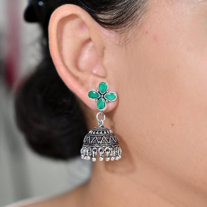 NAVRANG SMALL JHUMKI- GREEN -