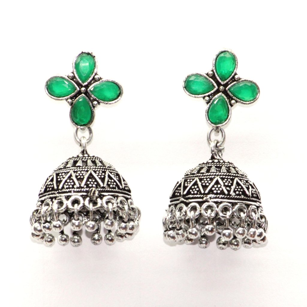 NAVRANG SMALL JHUMKI- GREEN -