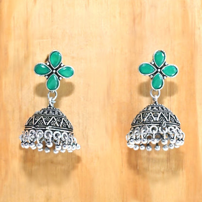 NAVRANG SMALL JHUMKI- GREEN -