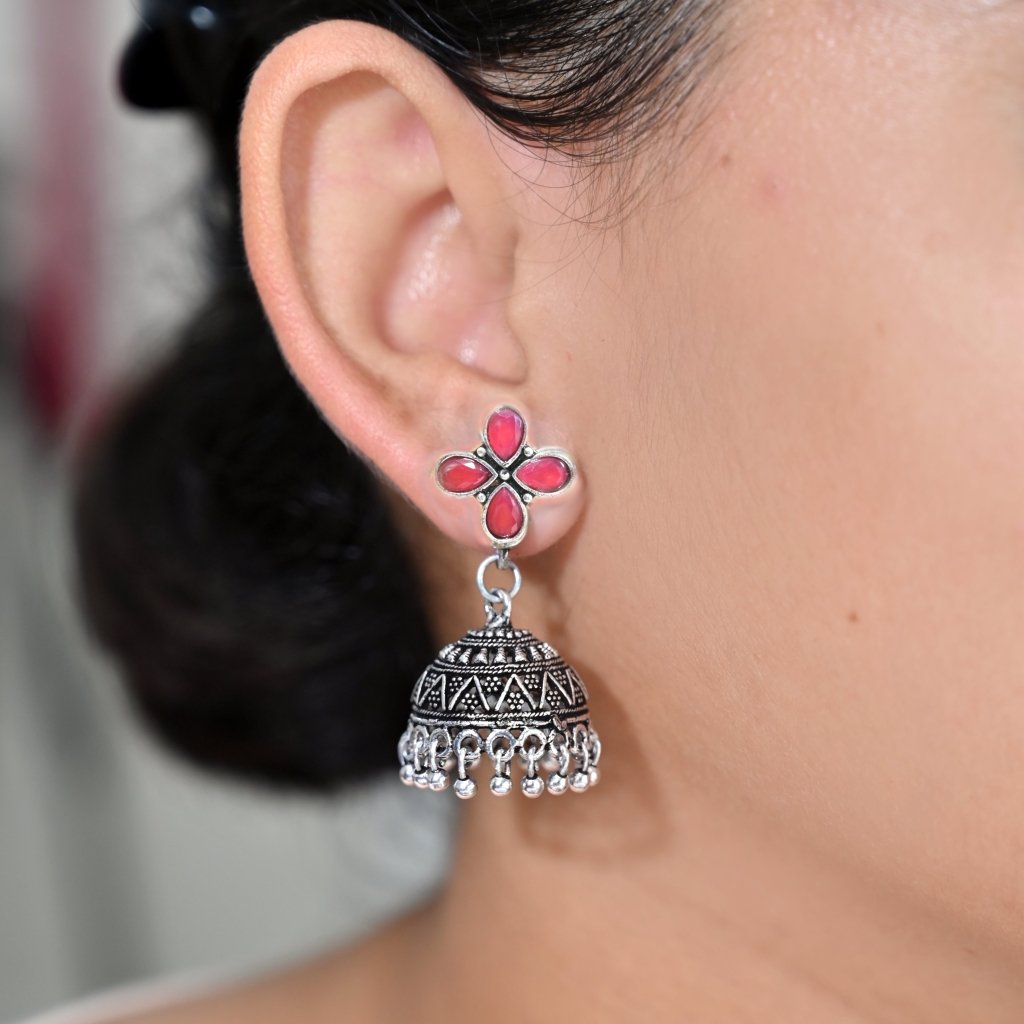 NAVRANG SMALL JHUMKI- MAROON -