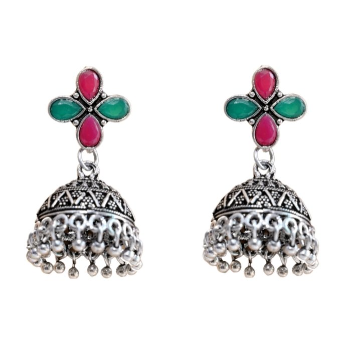 NAVRANG SMALL JHUMKI- MAROON&GREEN -