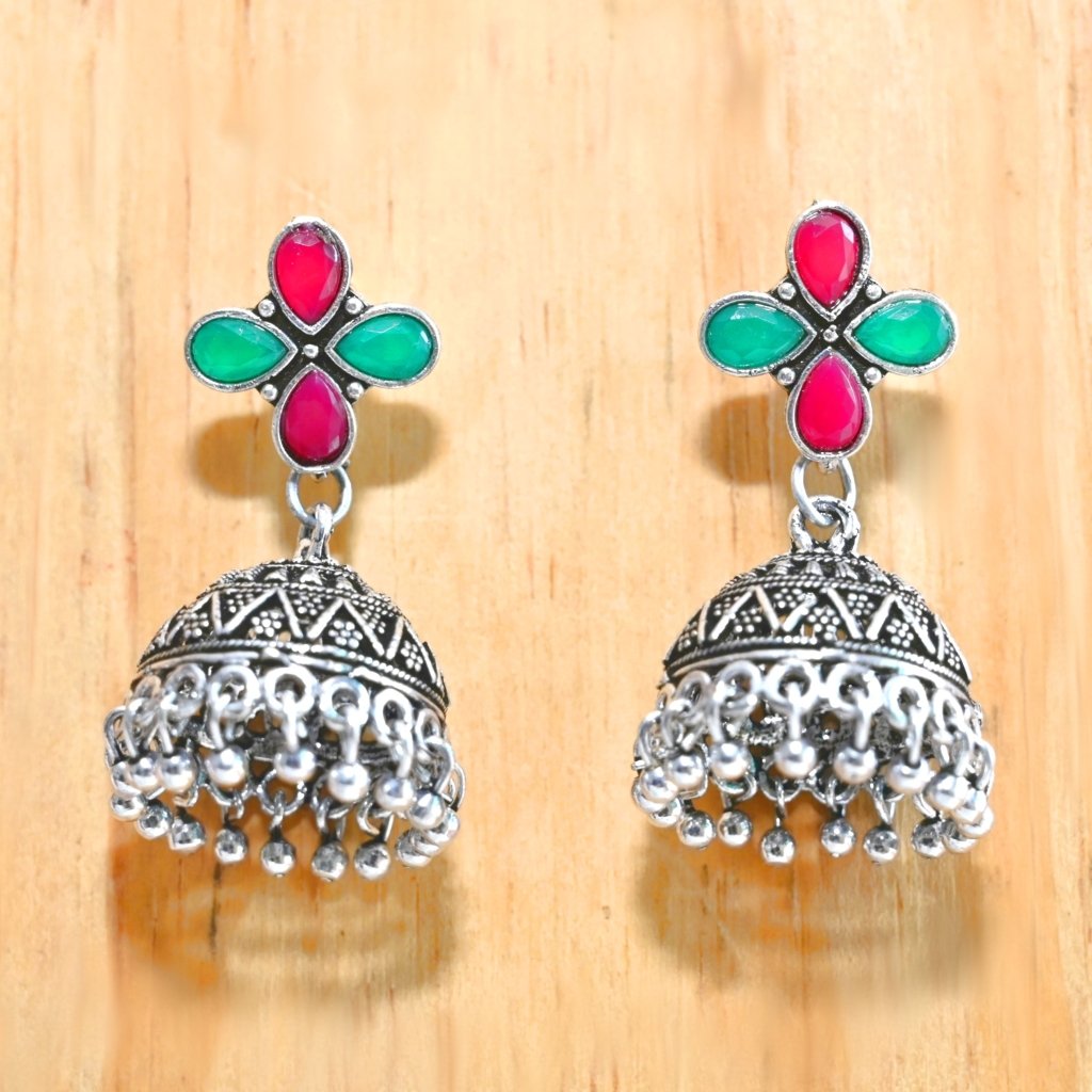 NAVRANG SMALL JHUMKI- MAROON&GREEN -