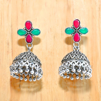 NAVRANG SMALL JHUMKI- MAROON&GREEN -