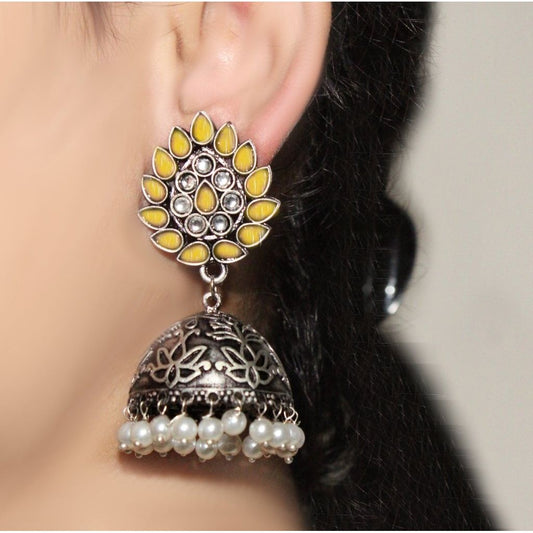 VIRASAT BOHO LEAF JHUMKI- YELLOW -Earrings