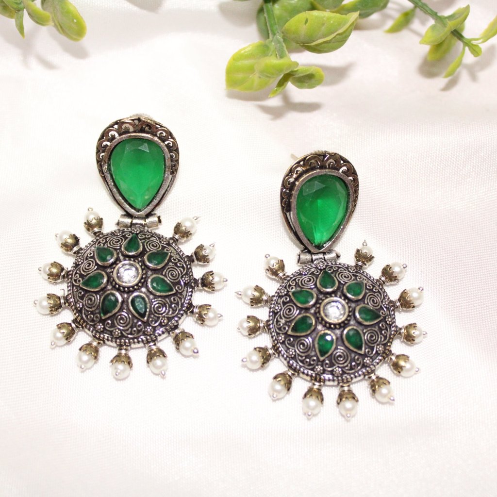 VIRASAT CHAKRA JHUMKA-GREEN -EARRING