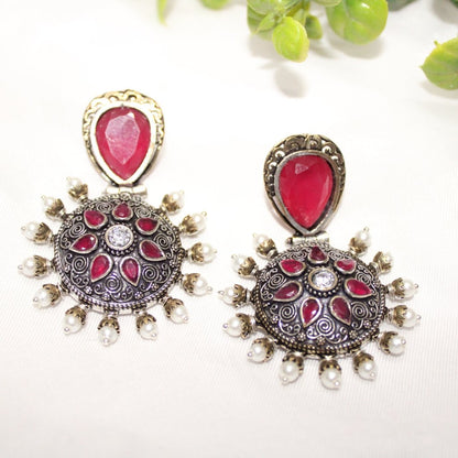 VIRASAT CHAKRA JHUMKA-RED -EARRING