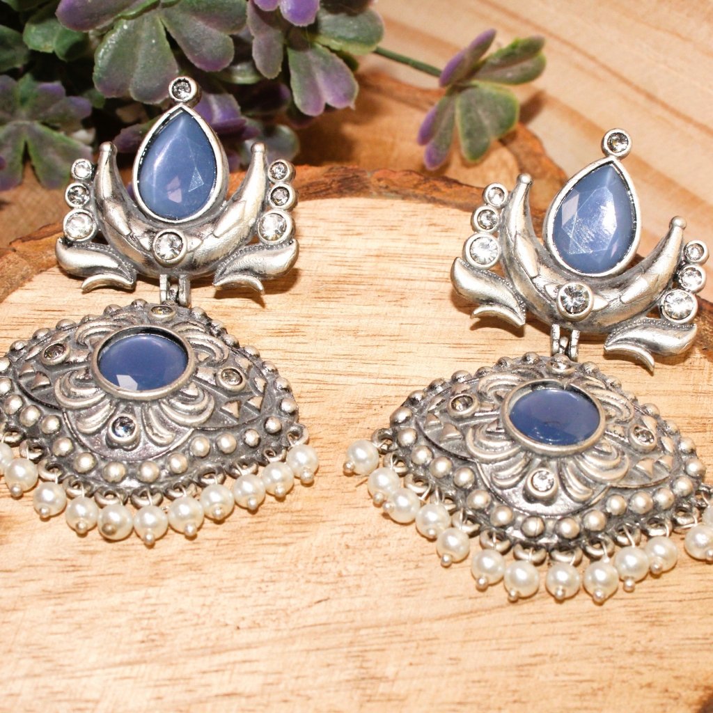 Purple colour jhumka earrings and tikka set with pipal Patti in tradit –  Timeless desires collection