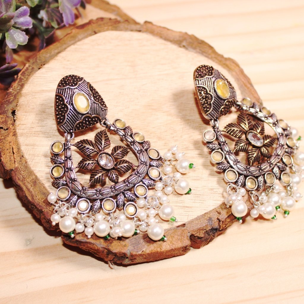 Grey Color Meenakari Chand Bali | FashionCrab.com