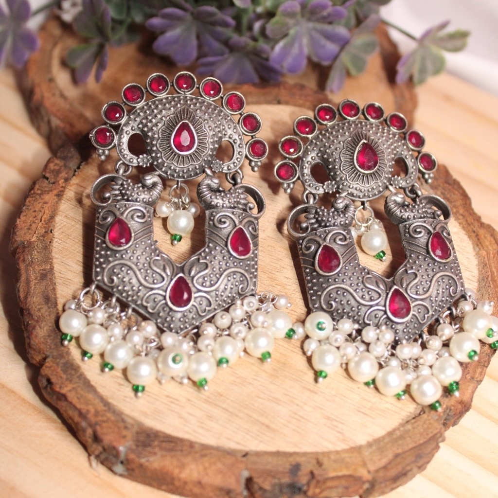 VIRASAT MAYURPANKH JHUMKA-RED -EARRING