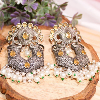 VIRASAT MAYURPANKH JHUMKA-YELLOW -EARRING