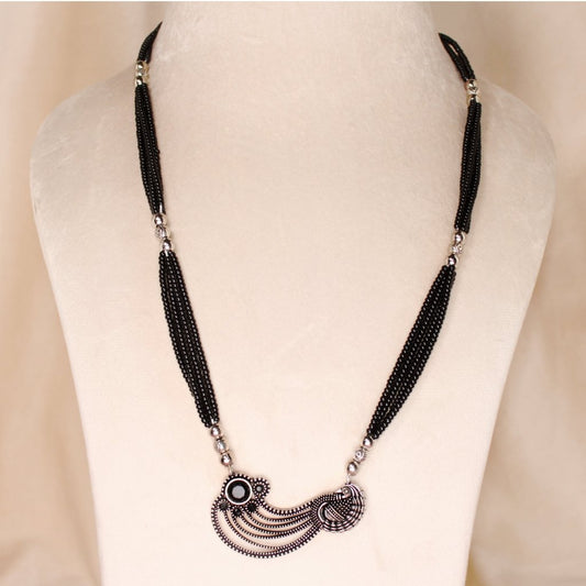 OXIDISED MANGALSUTRA- PEACOCK PATTERN-BLACK STONE -