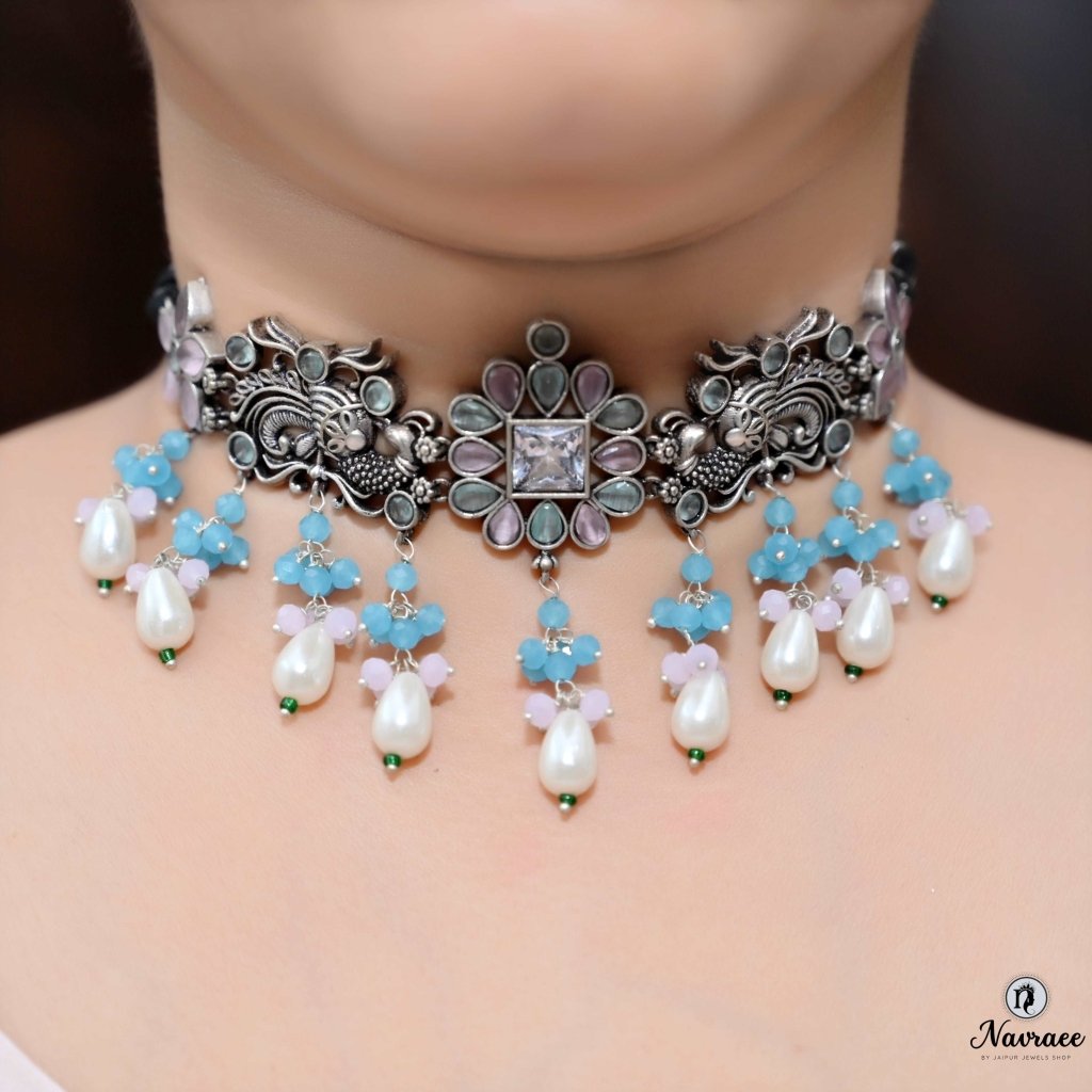 MAYURA NECKLACE SET- SKY BLUE -Necklaces