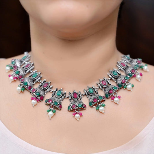 NAGINA TAJ NECKLACE SET -MAGENTA & GREEN -Necklaces