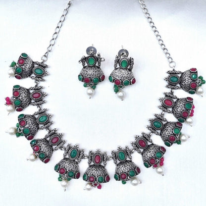 NAGINA TAJ NECKLACE SET -MAGENTA & GREEN -Necklaces