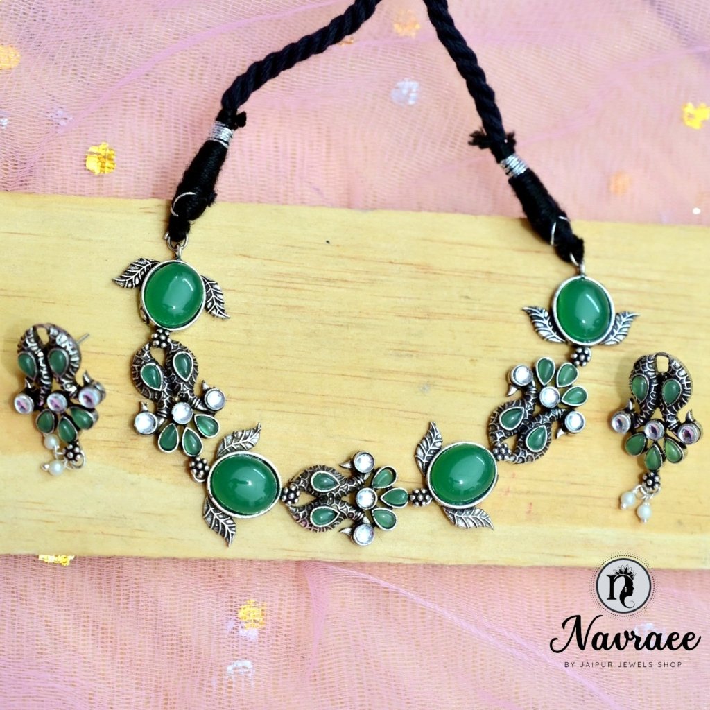 SATRANG NECKLACE SET DARK GREEN -Jewelry Sets