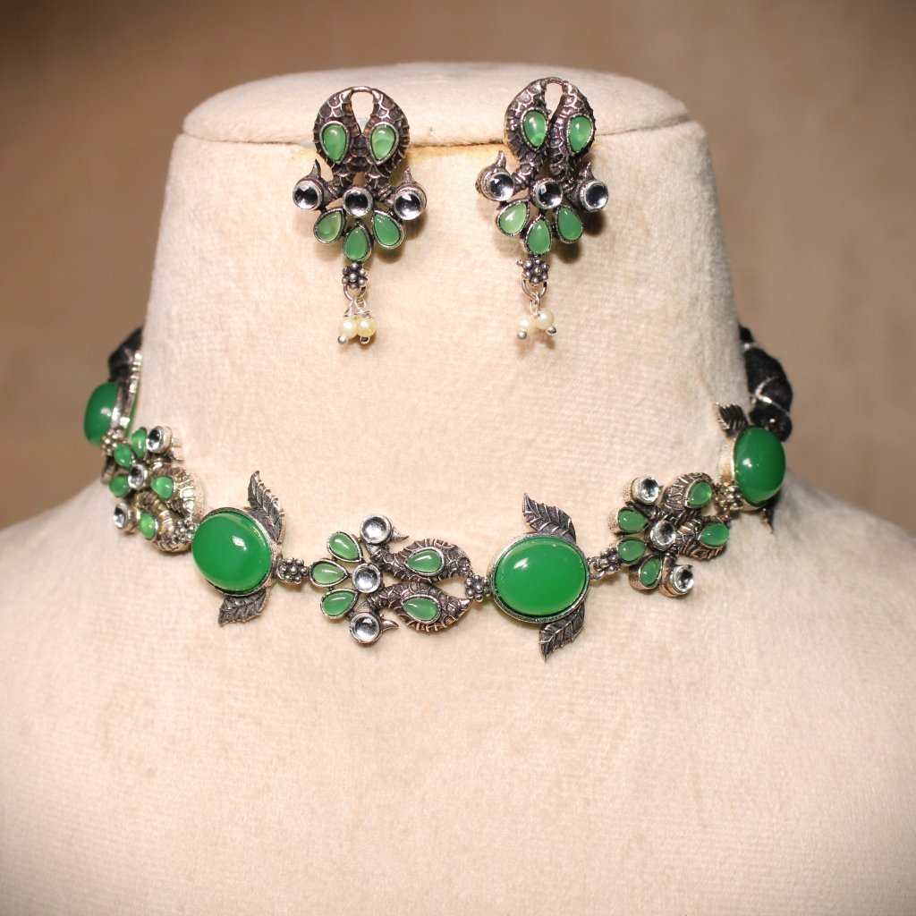 SATRANG NECKLACE SET DARK GREEN -Jewelry Sets