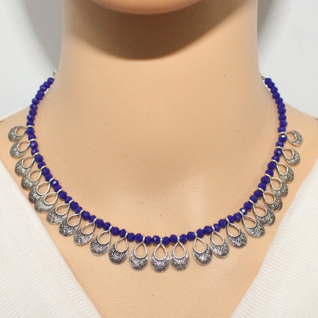 PARAS DROP PATTERN NECKLACE-BLUE -Necklaces