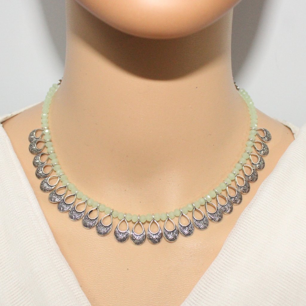 PARAS DROP PATTERN NECKLACE-LIGHT GREEN -Necklaces