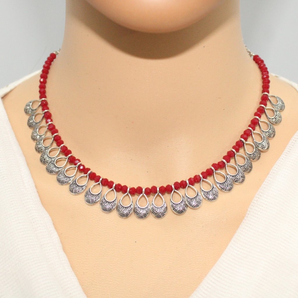 PARAS DROP PATTERN NECKLACE-MAROON -Necklaces