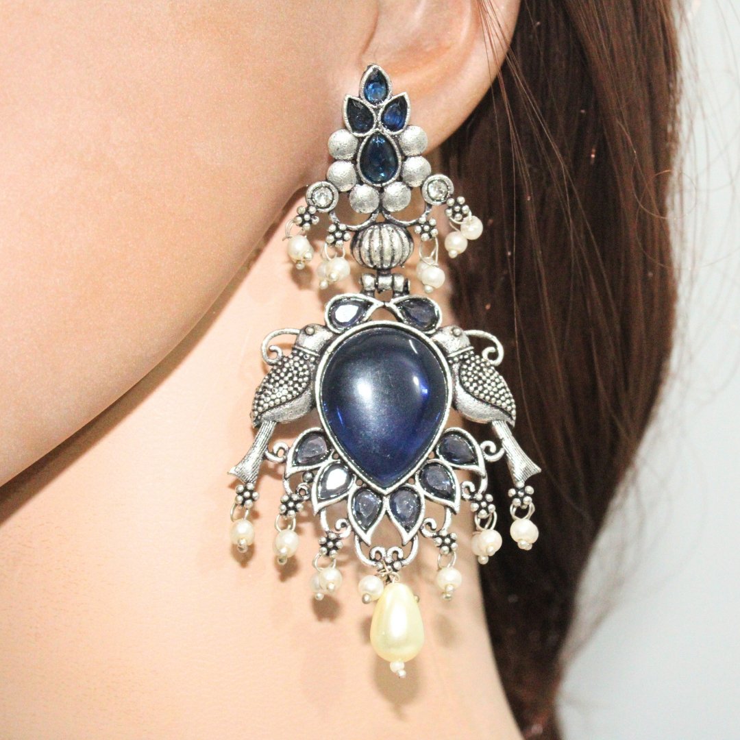 PARROT PAIR BIG JHUMKA-BLUE -EARRING