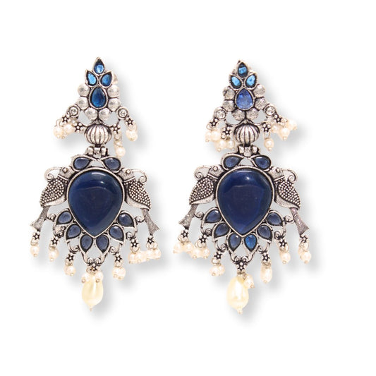 PARROT PAIR BIG JHUMKA-BLUE -EARRING