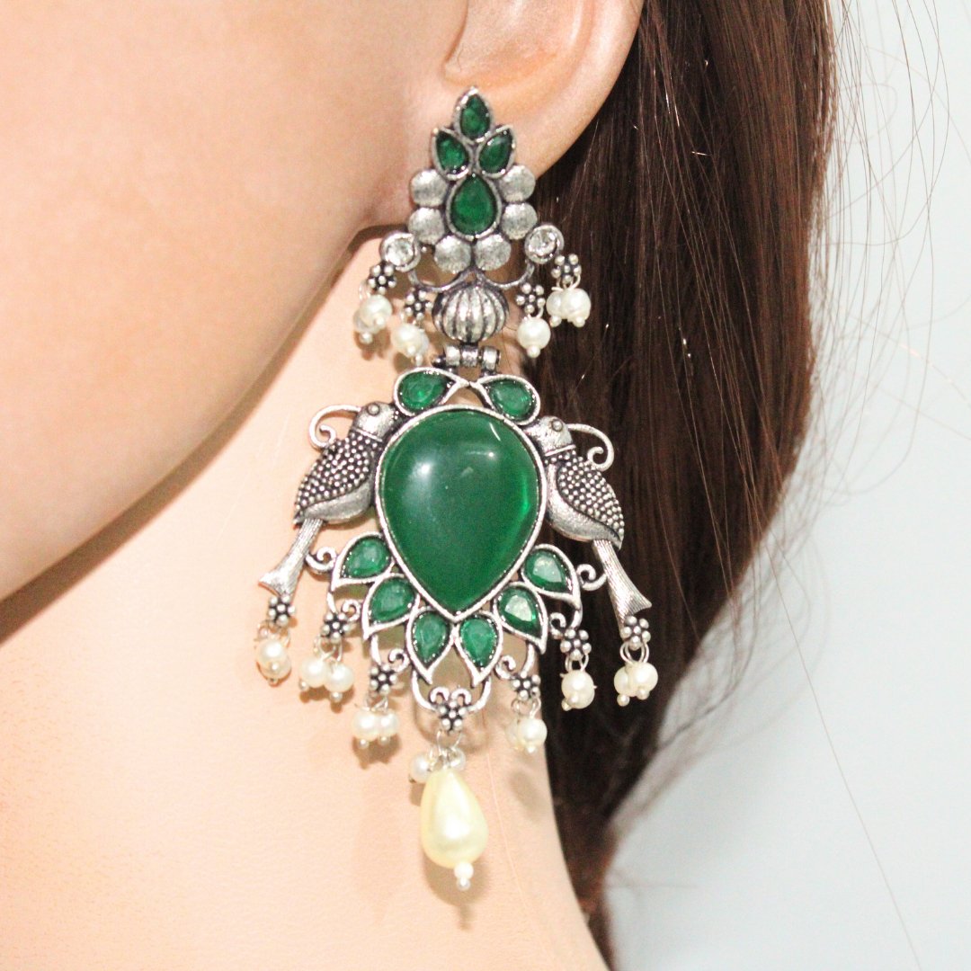 PARROT PAIR BIG JHUMKA-GREEN -EARRING