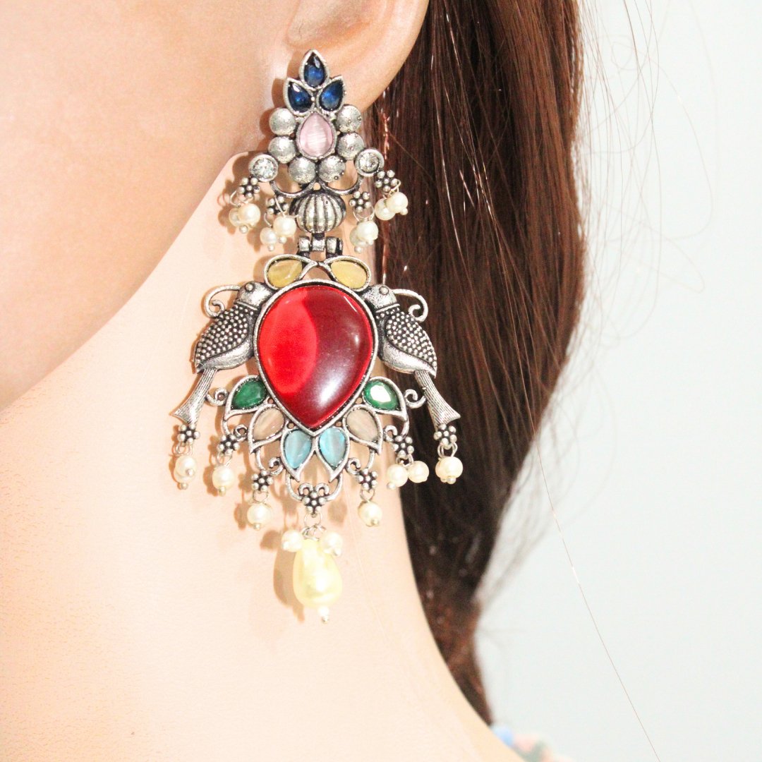 PARROT PAIR BIG JHUMKA-MULTICOLOUR -EARRING