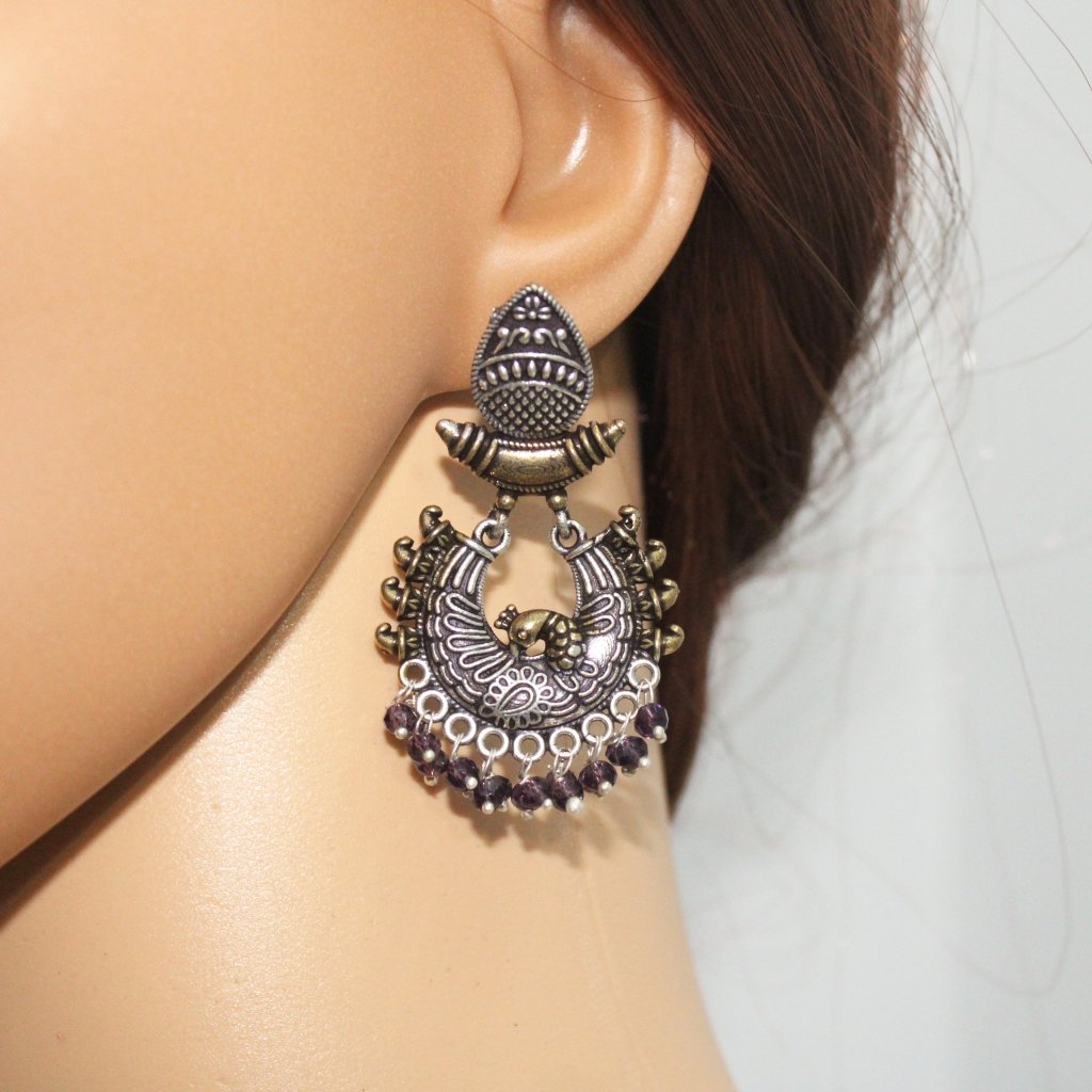 PEACOCK DUAL TONE JHUMKI-BLACK -EARRING