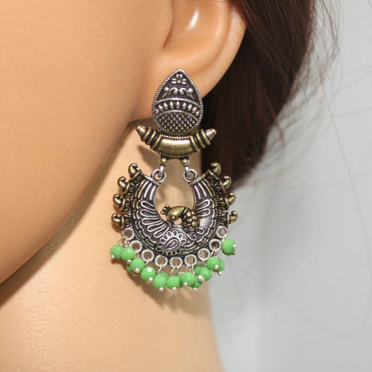 PEACOCK DUAL TONE JHUMKI-GREEN -EARRING