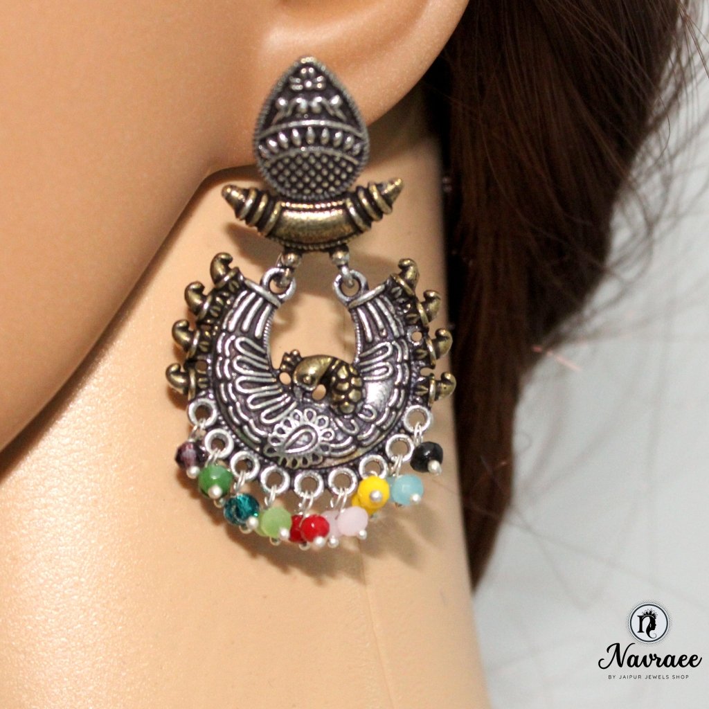 PEACOCK DUAL TONE JHUMKI-MULTICOLOUR -EARRING