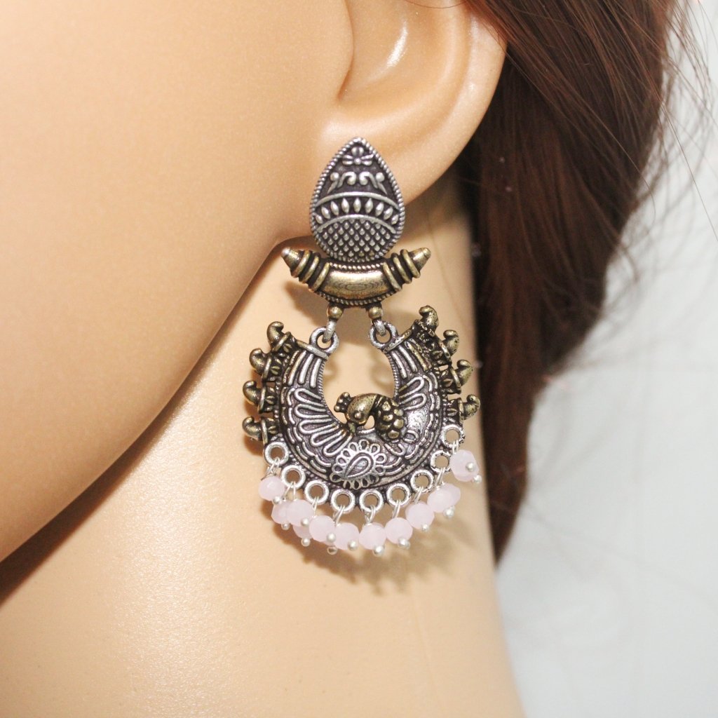 PEACOCK DUAL TONE JHUMKI-PINK -EARRING