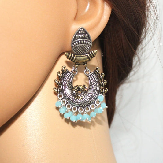 PEACOCK DUAL TONE JHUMKI-SKY BLUE -EARRING