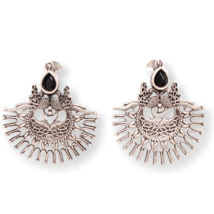 PEACOCK PAIR WITH OPEN PANKH EARRING-BLACK -EARRING