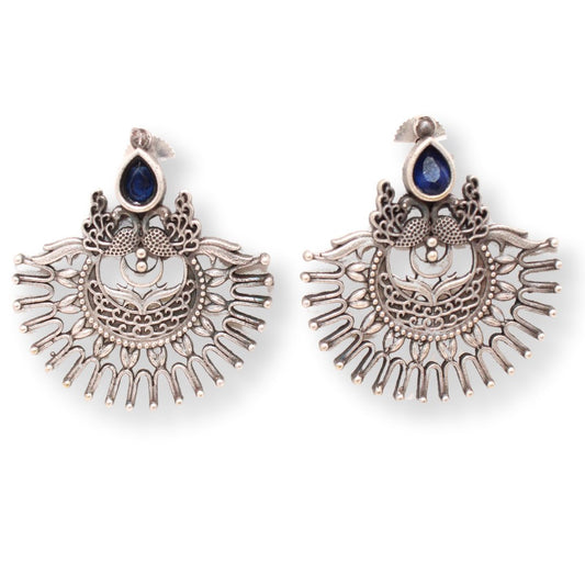 PEACOCK PAIR WITH OPEN PANKH EARRING-BLUE -EARRING