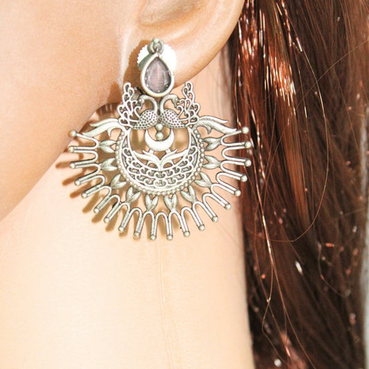 PEACOCK PAIR WITH OPEN PANKH EARRING-MAUVE -EARRING