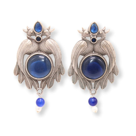 PEACOCK PAIR WITH ROUND STONE EARRING-BLUE -EARRING