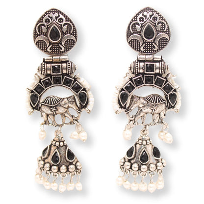 PEARL & BEADS ELEPHANT DANGLER-BLACK -EARRING