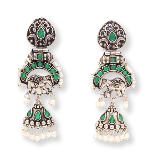 PEARL & BEADS ELEPHANT DANGLER-GREEN -EARRING