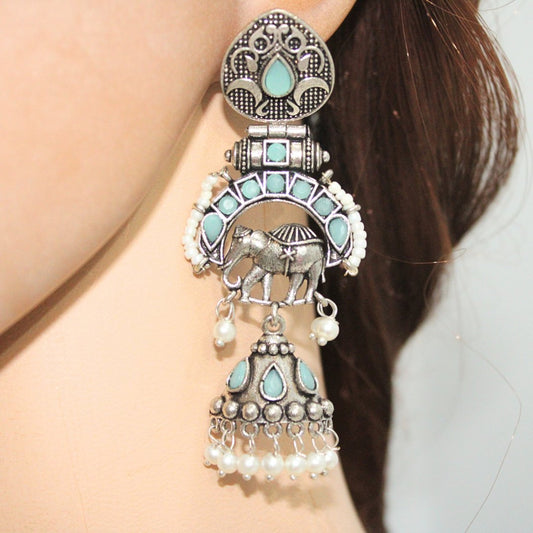 PEARL & BEADS ELEPHANT DANGLER-MINT -EARRING