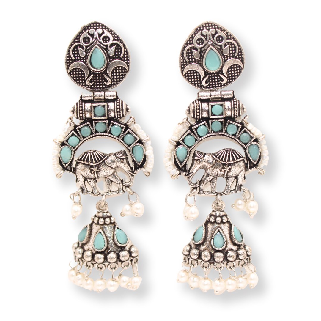 PEARL & BEADS ELEPHANT DANGLER-MINT -EARRING